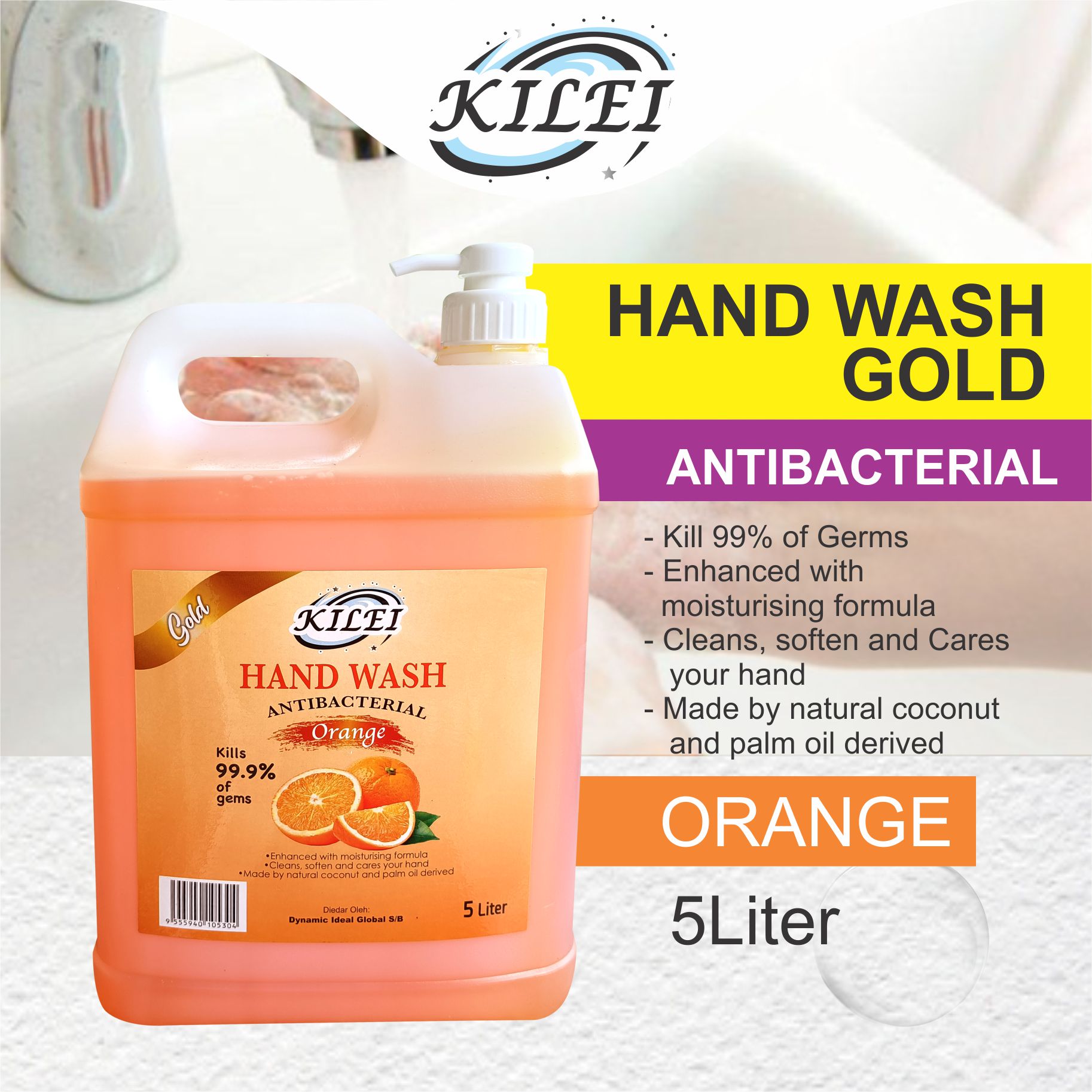Kilei Antibacterial Hand wash (5 liter)-Orange