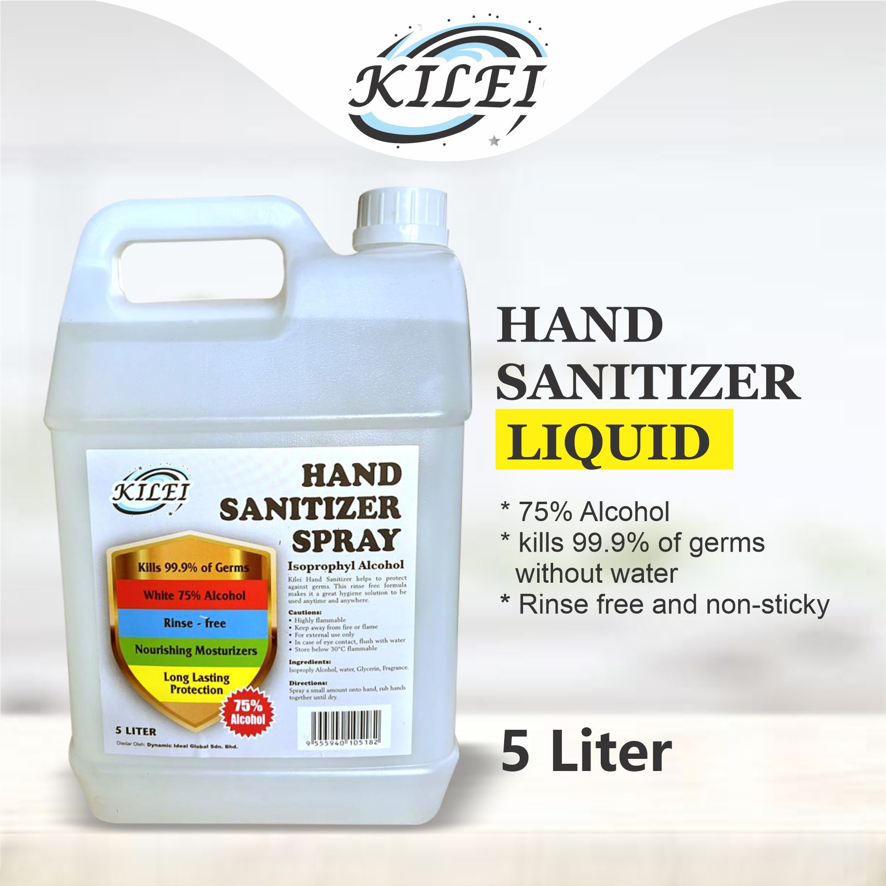 Kilei Hand Sanitizer Spray – 75% Alcohol  (5liter)