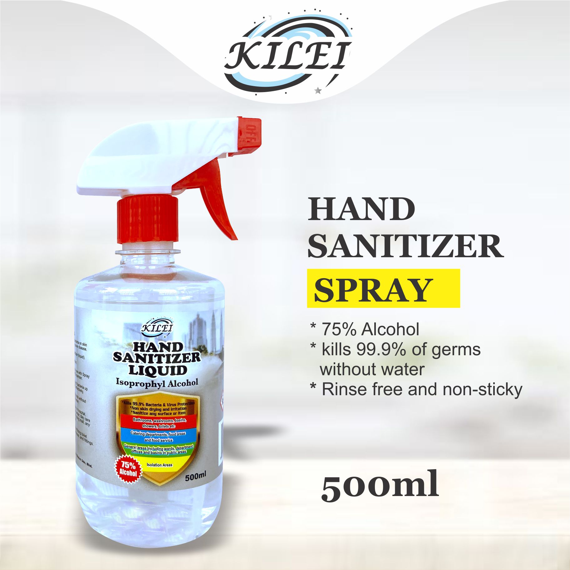 Kilei Hand Sanitizer Spray – 75% Alcohol  (500ml)
