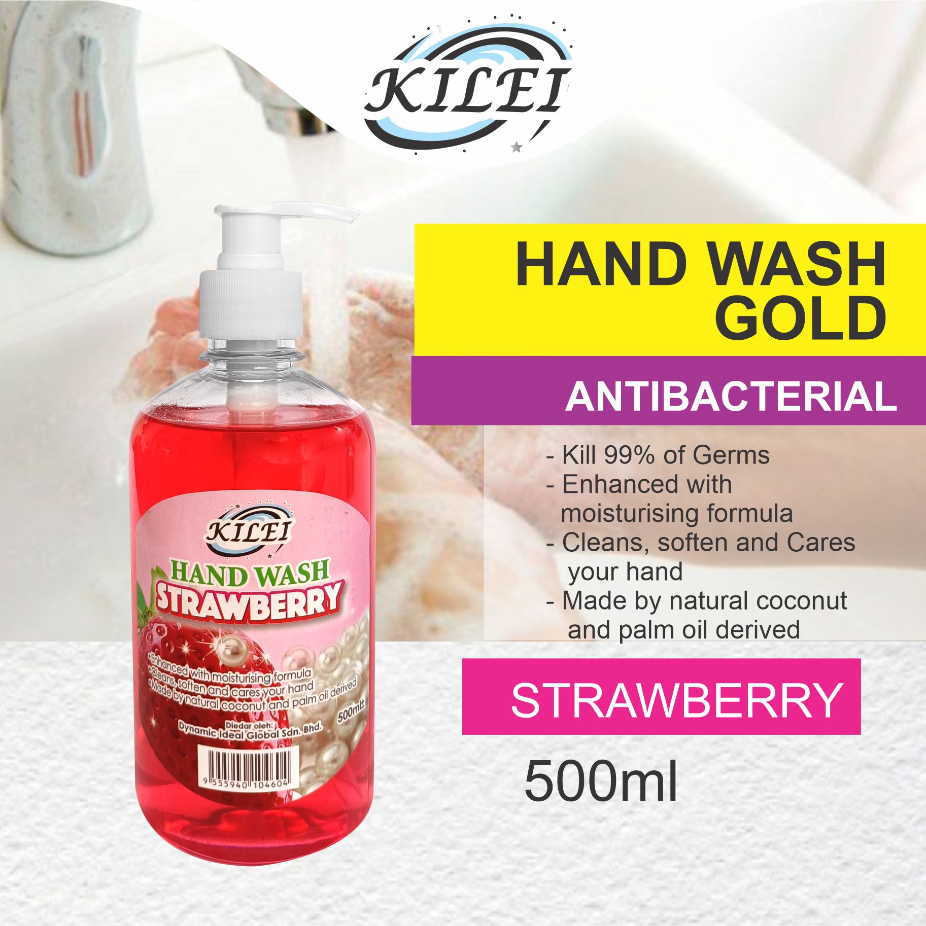 Kilei Antibacterial Hand wash (500ml)-Strawberry