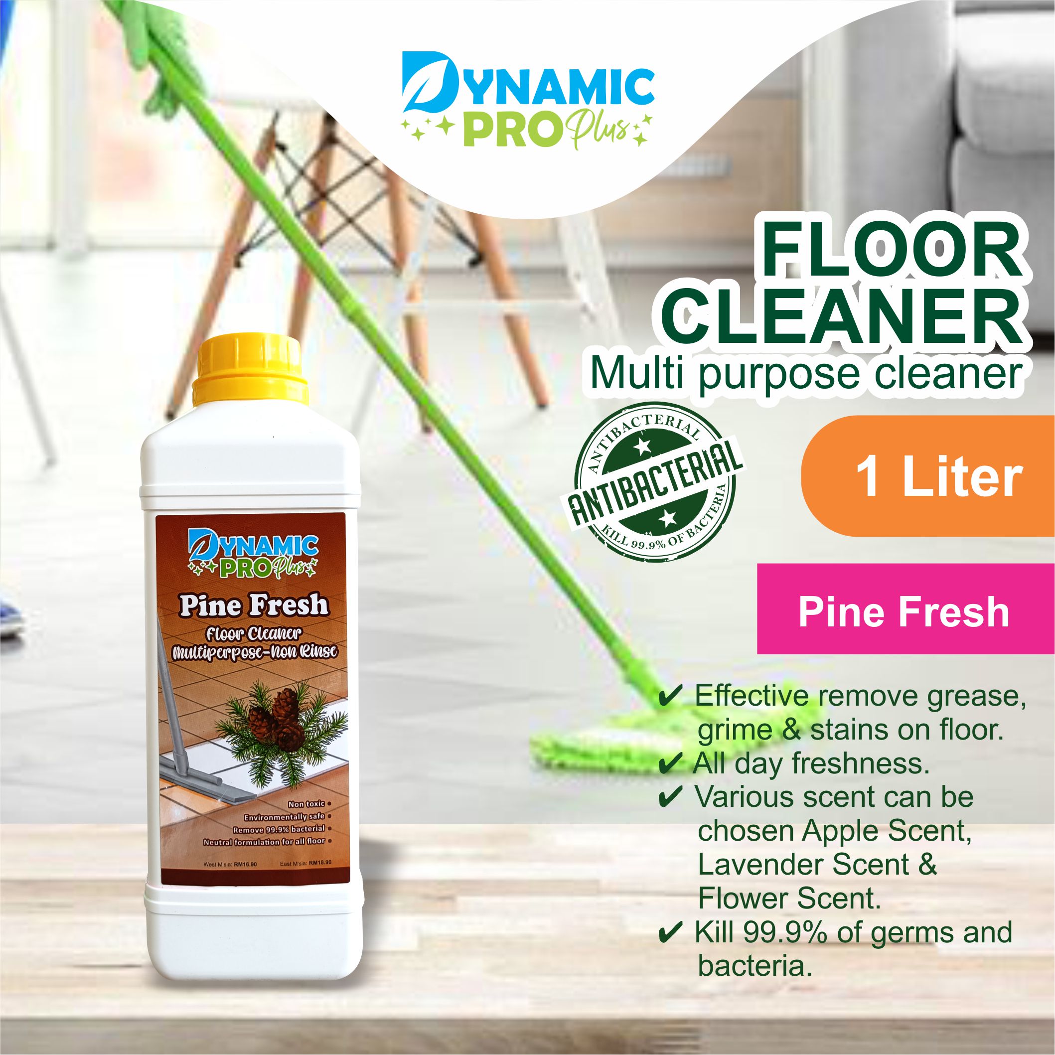 DynamicPro Multi Purpose Floor Cleaner- PineFresh 1 Liter