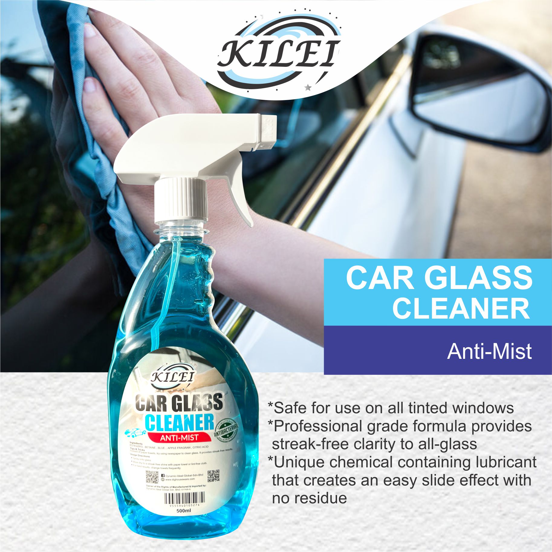 Kilei【Glass Cleaner】Car Window Cleaner 500ml